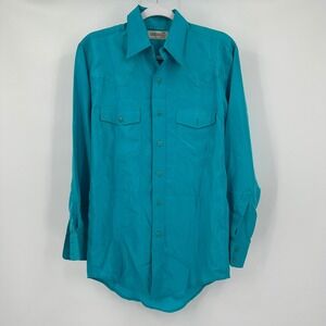 Sheplers Mens Western Cowboy Shirt Size S Silk Turquoise Ranchwear Rodeo Country